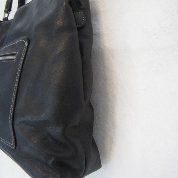 Liz Claiborne Faux Blackk Leather Double Strapped Shoulder Tote Zipper Closure - Picture 3 of 13